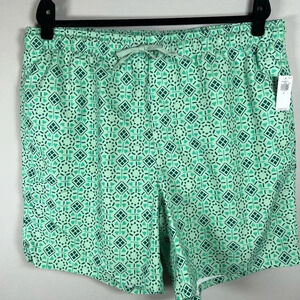 Old Navy Men's Swim Shorts Aqua Green Geometric Print Brief Lined Trunks  XL NWT
